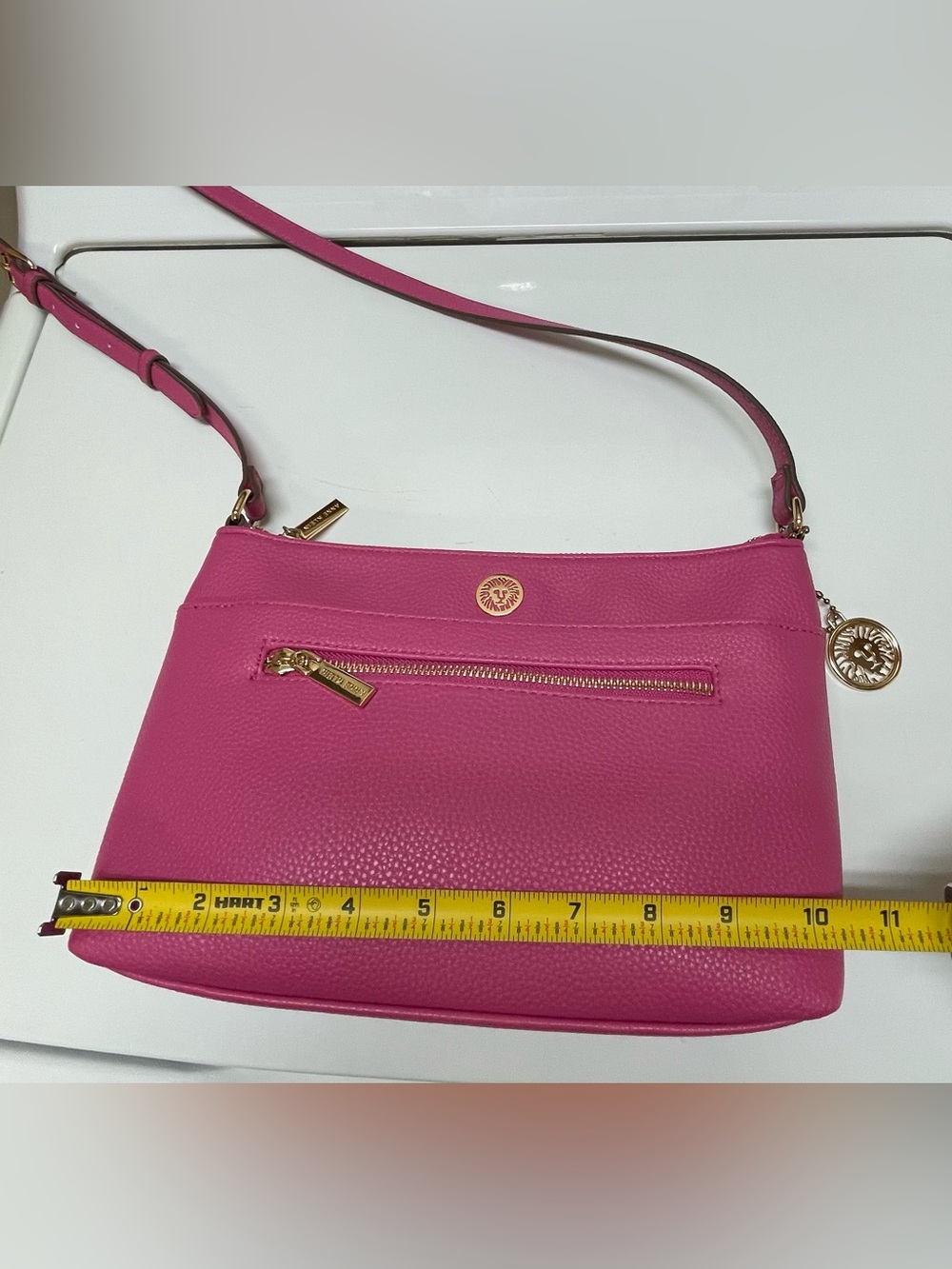 Anne Klein Hot Pink Pebbled Leather Crossbody with Gold-Tone Logo - Picture 12 of 12